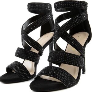 Liliana Black Bedazzled Strappy Heels